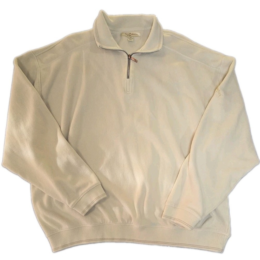 Tommy Bahama Pullover Mens XXL Cream Off White Cotton Quarter Zip Sweatshirt 2X